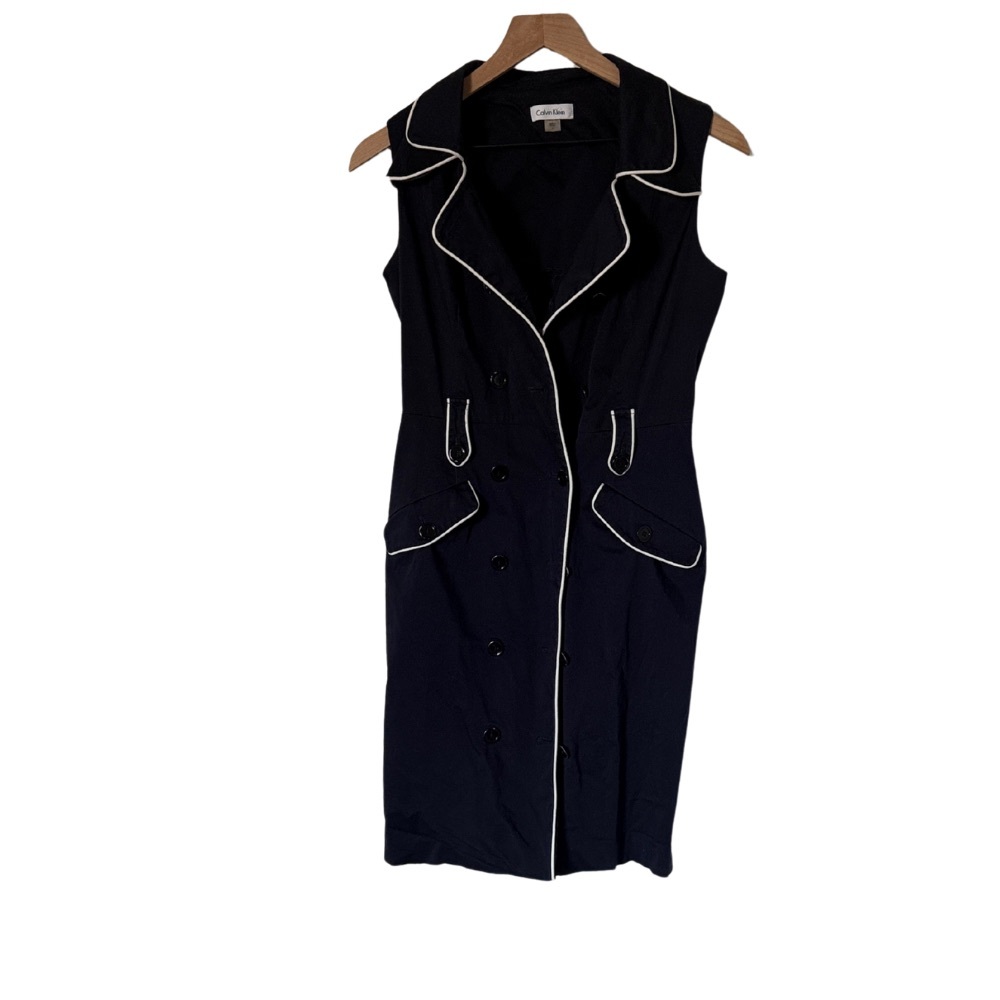 Calvin Klein Navy blue Midi Dress with White Piping Size 4